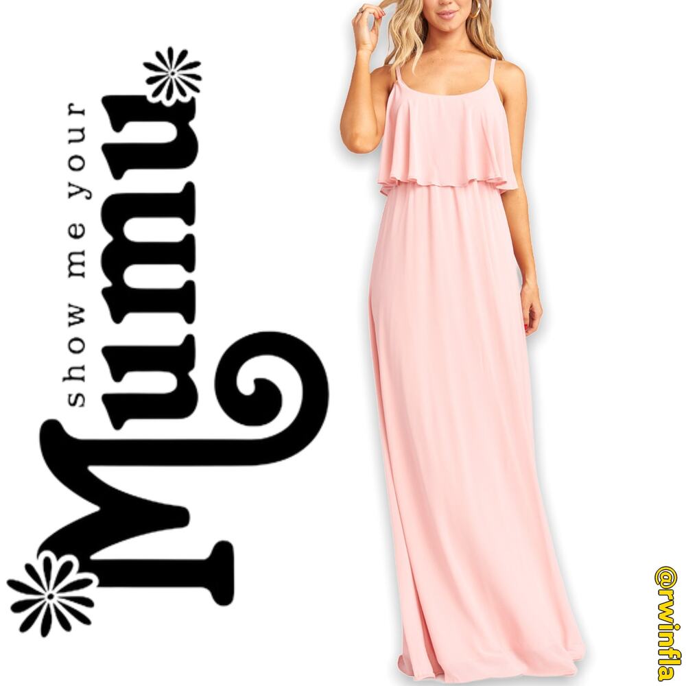 Show Me Your Mumu Wedding Caitlin Ruffle Maxi Dress Bridesmaid Rosebud Chiffon L